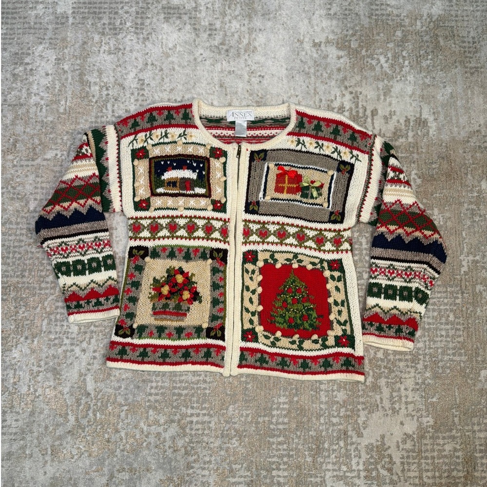 Vintage 90s Casual Corner Christmas Knit with Tactile Embroidery Holiday Sweater